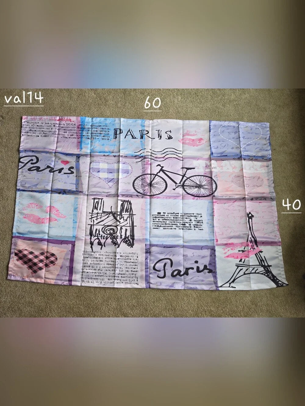 Paris Print Curtain 60x40 - Pastel Pink & Blue